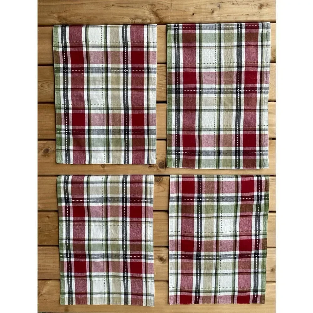 Simple Plaid over Plaid Linen Cotton Blend 4 Table Placemats